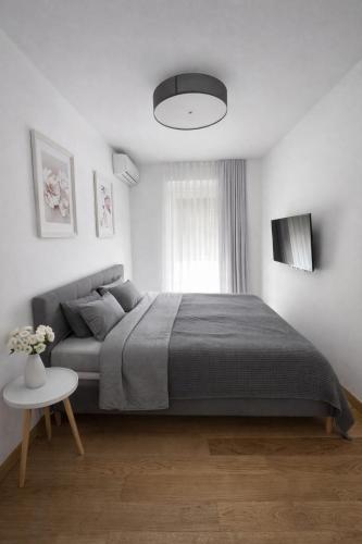 a bedroom with a large bed and a window at Libertina Rafailovici in Rafailovici