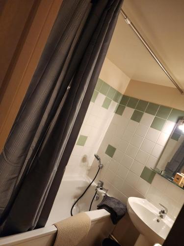 a bathroom with a toilet and a sink and a shower at La Bona Taula By A&J in Rochefort-Montagne