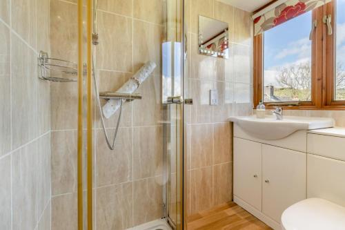 a bathroom with a shower and a sink at 4 Bed in Caersws oc-waa321 in Trefeglwys