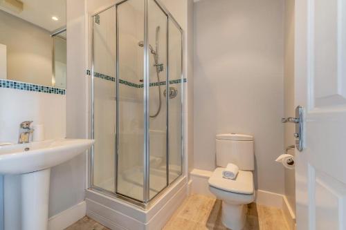 a bathroom with a shower and a toilet and a sink at 2 Bed in Beadnell oc-s30910 in Beadnell