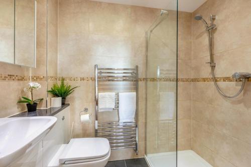 a bathroom with a shower and a toilet and a sink at 2 Bed in West Quantoxhead oc-p30893 in West Quantoxhead