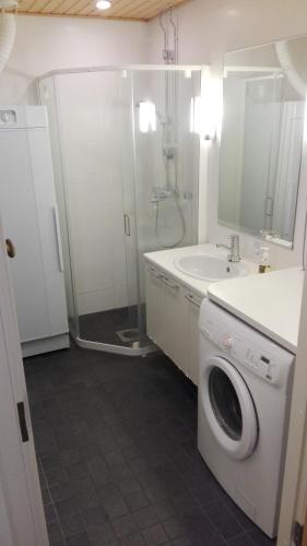 a bathroom with a washing machine and a sink at Apartment Ylläs Ski Chalets 8106 in Ylläsjärvi
