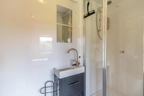 a bathroom with a sink and a shower at 1 Bed in Cilycwm oc-t29297 in Cilycwm