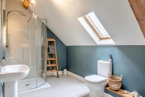 a bathroom with a toilet and a sink and a skylight at 6 Bed in Llanwern oc-w31947 in Brecon
