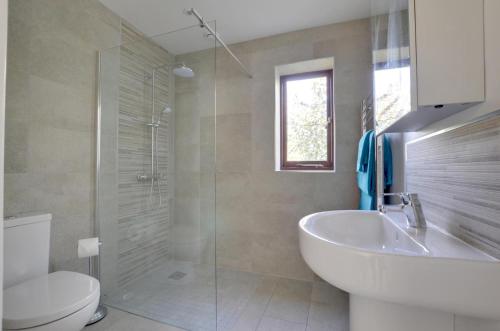 a bathroom with a sink and a toilet and a shower at 1 Bed in Rolvenden oc-tn612 in Rolvenden