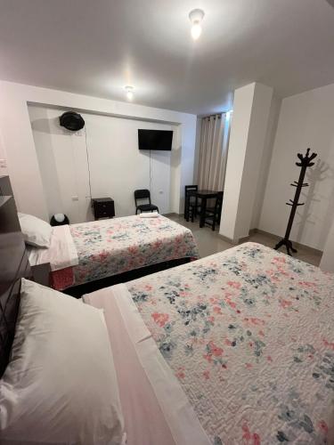 Hotel Munay في باراكاس: غرفة فندق بها سريران وتلفزيون