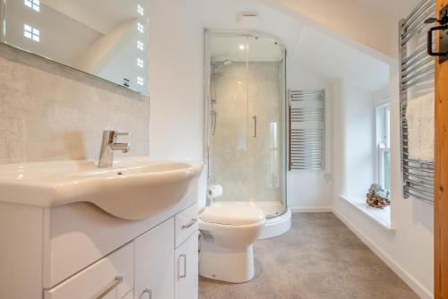 a bathroom with a sink and a toilet and a shower at 2 Bed in St. Teath oc-shilli in Saint Teath