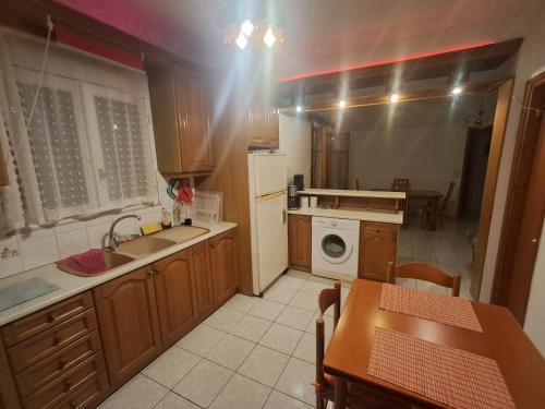 a kitchen with a sink and a washing machine at Enjoy The Silence in Svoronata