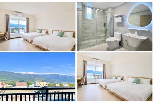 a hotel room with two beds and a bathroom at Bird Walking in Yuli