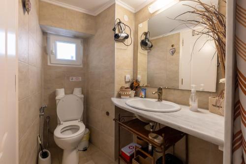 a bathroom with a toilet and a sink at Avgi's House Pelekas in Pelekas