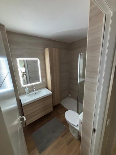 a small bathroom with a toilet and a sink at Cardedeu City and Circuit apartment in Cardedeu