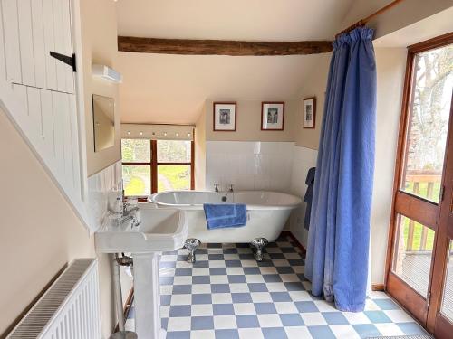 a bathroom with a tub and a sink at Llanerch in Bala