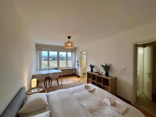 a bedroom with a bed and a sink at Cozy Studio in Witikon District in Zurich