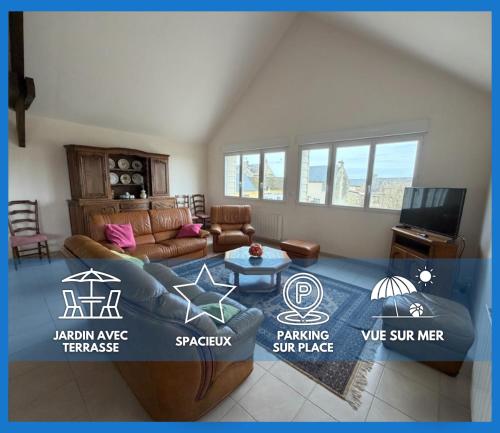 Ecume maison spacieuse lumineuse 1km de la plage vue mer plage d'Asnelles, en plein coeur des plages du débarquement, 2 sdb, 2 WC, parking privatif, terrasse, jardin, table de ping pong aux beaux jours, près de Bayeux