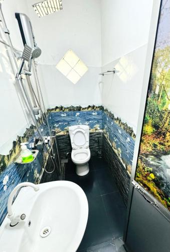 a bathroom with a white sink and a toilet at D2 Holiday Inn in Badulla