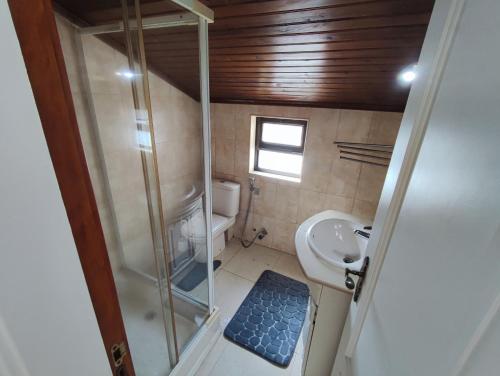 a small bathroom with a shower and a toilet at Alenquer, Alojamento Santa Catarina in Alenquer