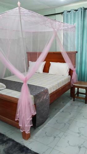 a bedroom with a bed with a mosquito net at royal care villas in Thika