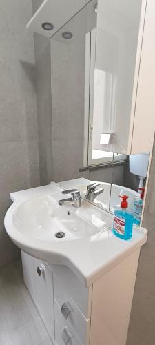 a bathroom with a white sink and a mirror at Monolocale corte in Pavia