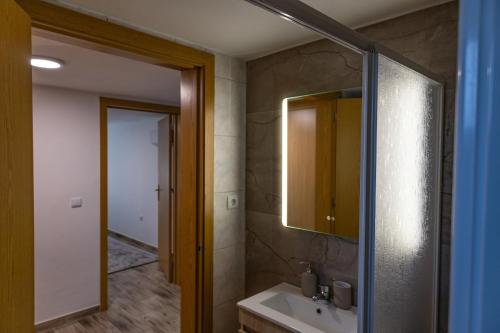 a bathroom with a sink and a mirror at Casa da Eira Campia in Vouzela
