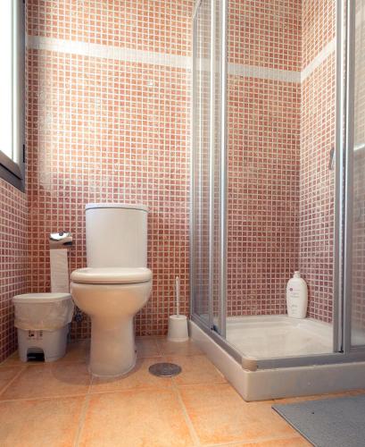 a bathroom with a toilet and a shower at Chalet Molly92 in Antigua