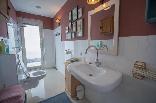 a bathroom with a sink and a toilet at Beautiful Countryside house, close to Amsterdam in Broek in Waterland