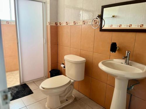 a bathroom with a toilet and a sink at 1 VENATOR House Boutique in León
