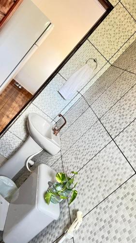 a bathroom with a toilet and a sink at Casa da Ana in Tutóia