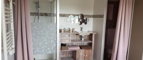 a bathroom with a sink and a mirror at chambres randonneurs in Plestin-les-Grèves