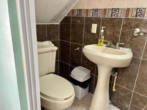 a bathroom with a toilet and a sink at 11 VENATOR House Boutique in León