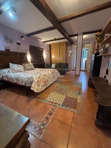 a bedroom with a bed and a couch in a room at Castillo Valmoral in Burgos