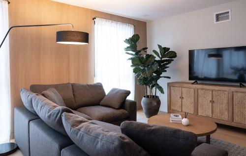 a living room with a couch and a television at Luna Ridge - Thoughtfully Designed 3-Bedroom Condo in Revelstoke