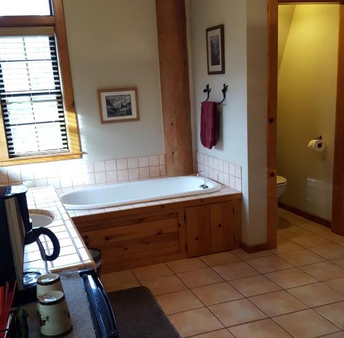 a bathroom with a tub and a toilet at Nature's Inn Bed and Breakfast in Ahwahnee