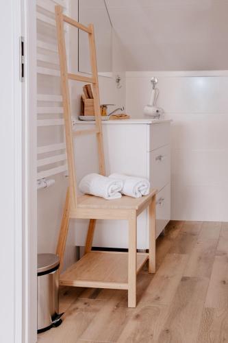 a ladder sitting on top of a desk in a bathroom at Apartamenty Pienińska Aura in Czorsztyn