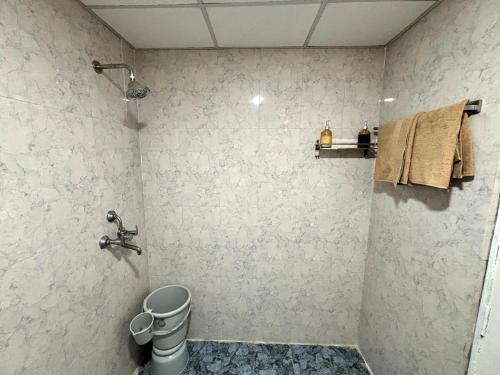 a bathroom with a shower and a toilet at Royal Moroccan Escape in Noida in Noida