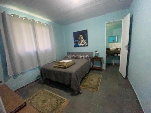 a bedroom with a bed in a blue room at Loft Sousas in Campinas