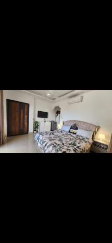 una camera da letto con un grande letto e una televisione di Qqq2 ad Amman