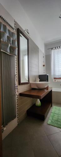 a bathroom with a sink and a mirror and a shower at La Casa delle Liane in Galatina