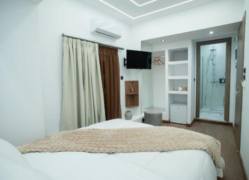 a bedroom with a bed and a television in it at Klitiou 7 Boutique Hotel in Athens