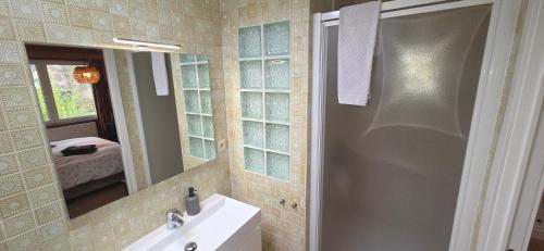 a bathroom with a sink and a mirror at Green Hill Guest Room Overijse in Overijse