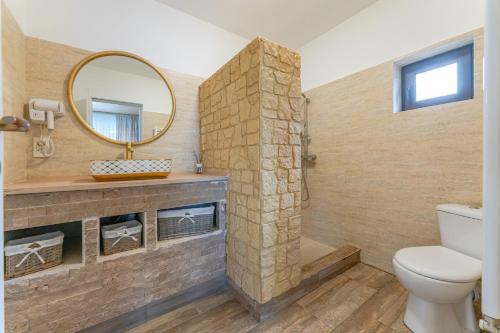 a bathroom with a toilet and a mirror at Forever young Bran in Sohodol