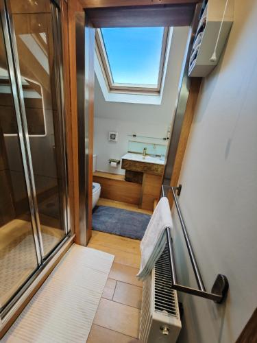 a bathroom with a shower and a toilet at Cambridge city centre immaculate 2 bed apartment in Cambridge