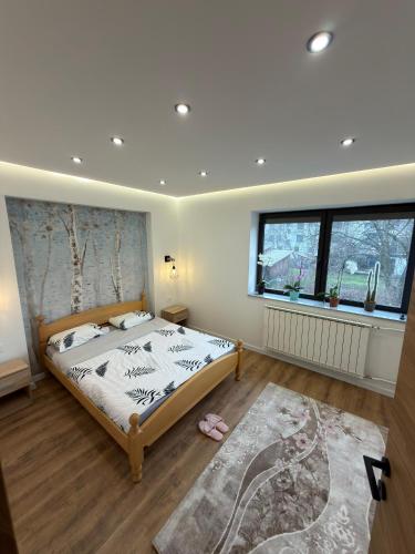 a bedroom with a large bed and a window at Apartman Hendek Tuzla in Tuzla
