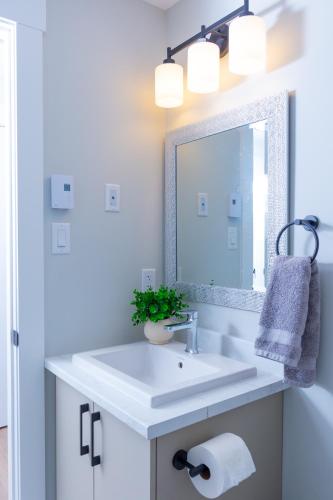 a bathroom with a sink and a mirror at Honeycomb Suite in Riverview
