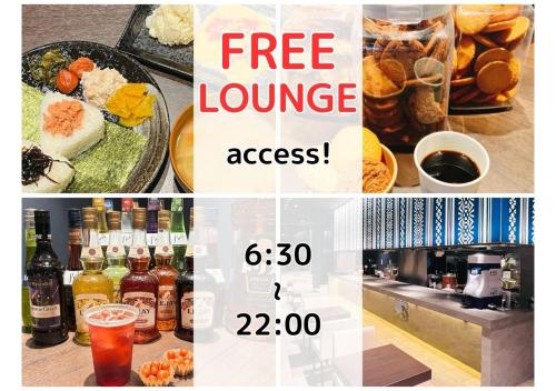 a collage of different pictures of food and drinks at Henn na Hotel Fukuoka Hakata in Fukuoka