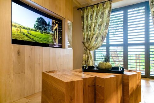 Μια τηλεόραση ή/και κέντρο ψυχαγωγίας στο Chambres d'hôtes Domaine de Nazère
