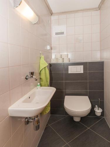 a bathroom with a toilet and a sink at Appartementhaus Renate in Rauris