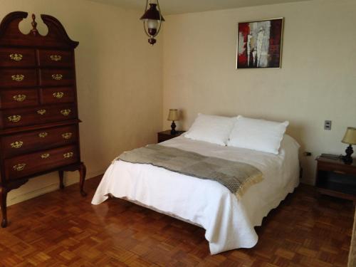 a bedroom with a bed and a dresser at Departamento Amoblado Av. Grecia in Antofagasta