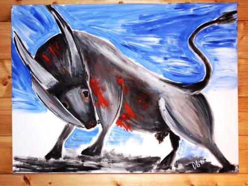 a painting of a black and white cat at Feriendorf X-Alp Lodges Ötztal in Sautens