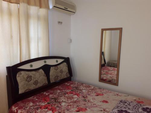 a bedroom with a bed and a mirror at Bano Tourist Residence - 650 meters from Grand Bay Beach in Grand Baie