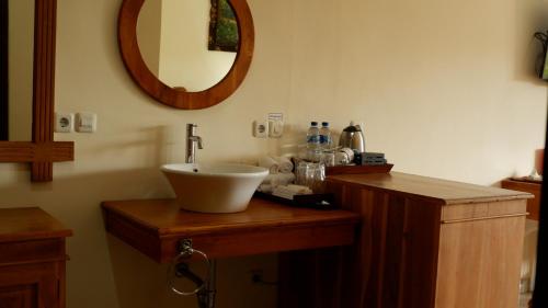 a bathroom with a sink and a mirror at Swastika Bungalows in Sanur